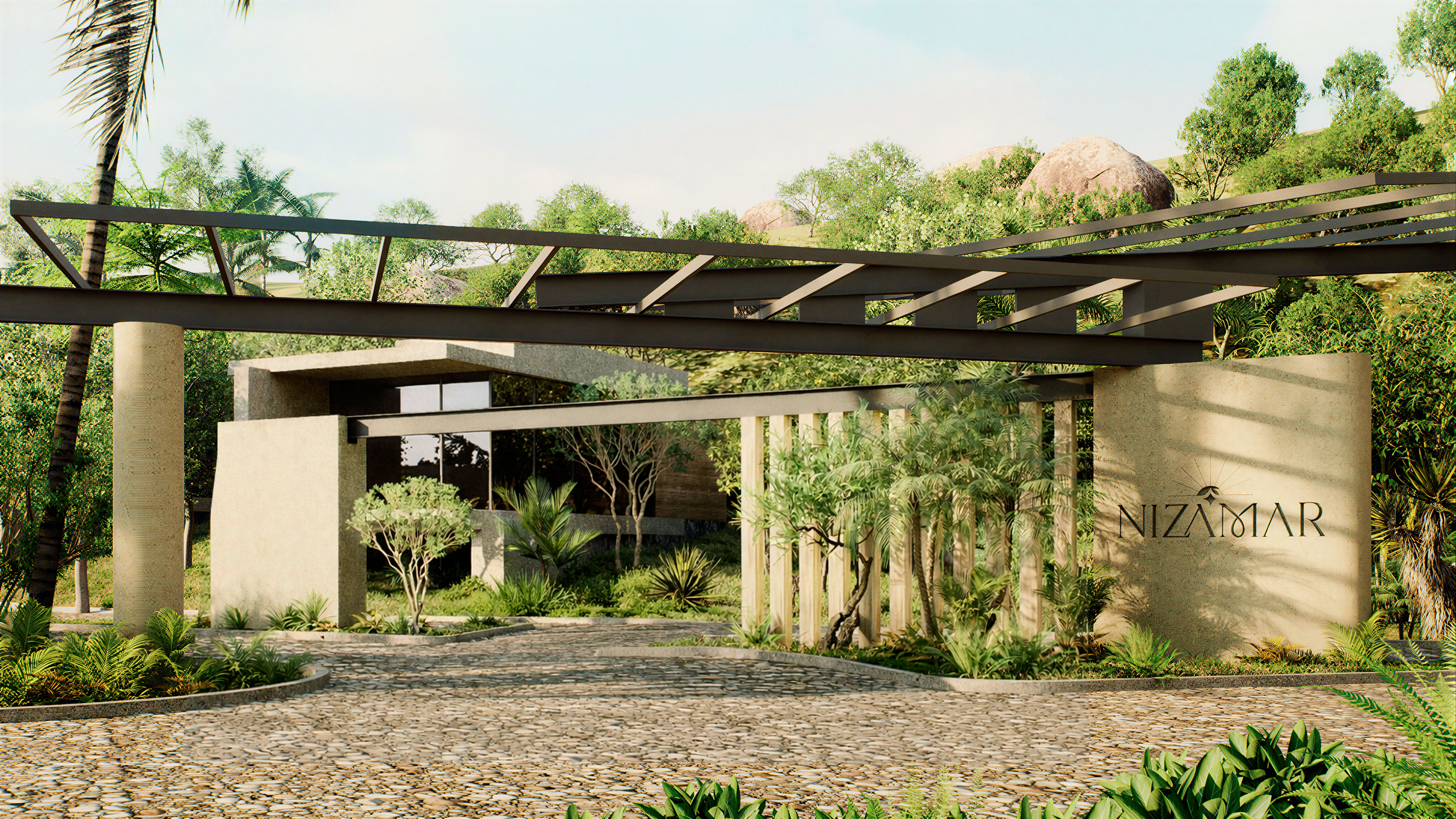 Diseño arquitectónico moderno con fachada de concreto y madera