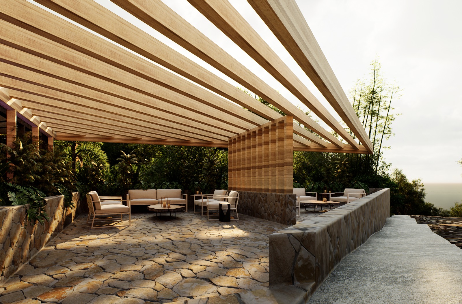 Casa tropical con jardín vertical y cochera