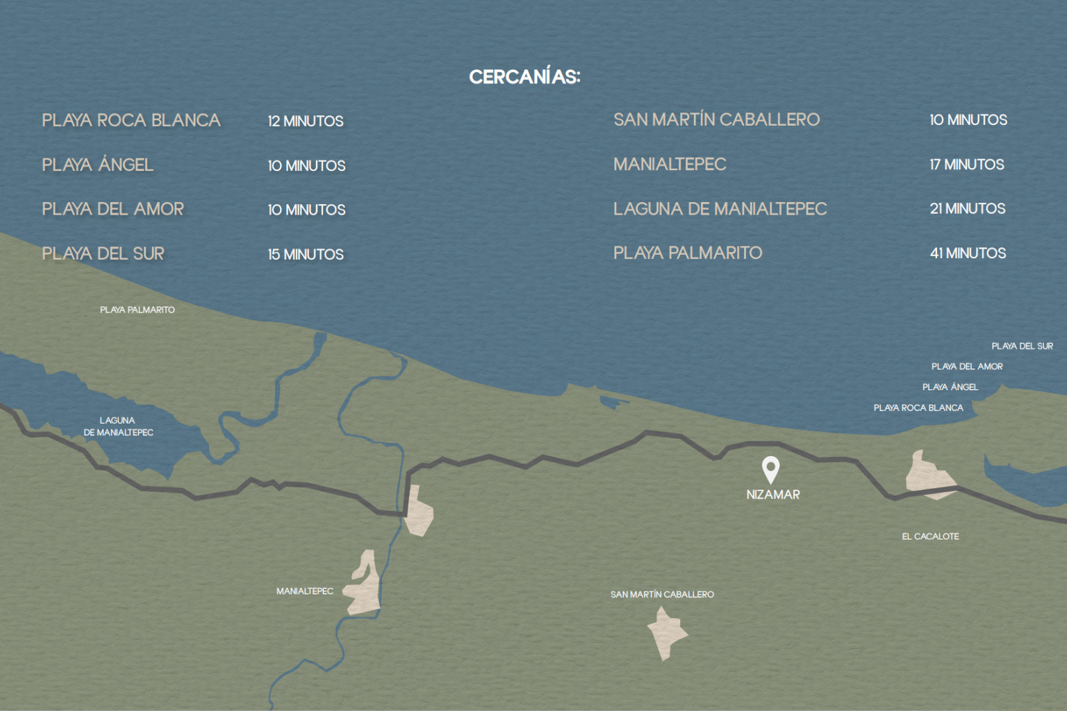 Mapa de ubicación de Nizamar en la Costa de Oaxaca
